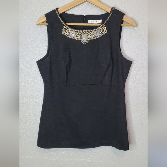 Cabi The Glitz Charcoal Sleeveless Shell Top Embellished Neckline Size 8 - Picture 5 of 8
